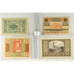 4 ASSORTED GERMAN NOTGELDS 2-10 & 2-20 HELLERS