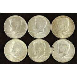 6 ASSORTED 40% SILVER JOHN F. KENNEDY HALVES