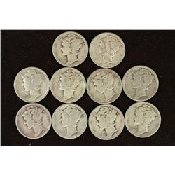 10 ASSORTED 1940'S MERCURY DIMES