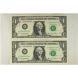 2-2003-A $1 FRN'S LOW CONSECUTIVE SERIAL 'S UNC
