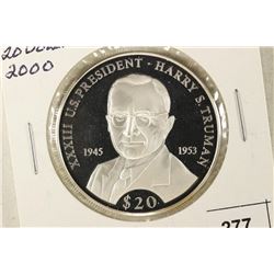 2000 LIBERIA SILVER PROOF $20 US PRESIDENT