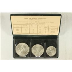 1960 PORTUGAL SILVER MINT SET, $5, $10 & $20