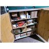 Image 2 : WOODEN MOBILE 2 DOOR STORAGE CABINET WITH ELECTRICAL CONTENTS CABINET SIZE 54"H X 48"W X 24"D