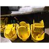 Image 2 : 4 INDUSTRIAL MOBILE MOP BUCKETS WITH WRINGER WITH EXTRA MOP WRINGER AND 2 HAND HELD WASH BUCKETS