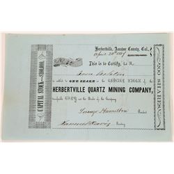 Herbertville Quartz Mining Company Stock Certificate  (126030)