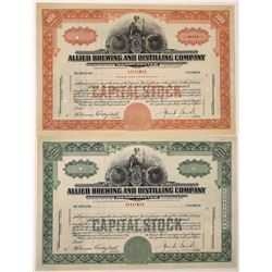 Allied Brewing & Distilling Company Specimen Stock Certificates  (126214)