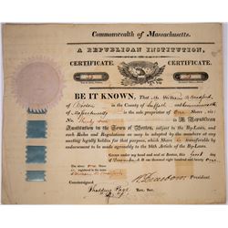 H. Dearborn Signed Certificate for The Republican Institution 1829  (127048)