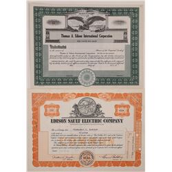 Thomas Edison-Related Company Stock Certificate Pair  (126057)