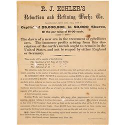 R. J. Kohler's Reduction and Refining Works Broadside San Francisco