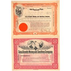 Casa Grande Mining & Smelting Co. Stock Certificate Pair  (106921)