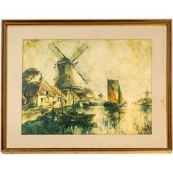 Windmill and River Print  (56852)