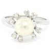 Image 2 : 14K White Gold 7.5mm Cultured Pearl & 8 Single Cut Diamond Petite Cluster Ring