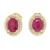 Image 3 : 14k Yellow Gold 2.47 ctw Oval Blood Ruby Solitaire Earrings Pave Diamond Halos