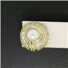 Image 2 : 18kt Yellow Gold 1.25 ctw Cultured Pearl and Diamond Button Earrings