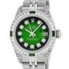 Rolex Ladies SSS Green Vignette Diamond Lugs & Emerald Datejust Wristwatch