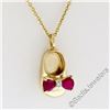 Image 1 : 14kt Yellow Gold 0.33 ctw Ruby and Diamond Bow Baby Girl Shoe Pendant Necklace