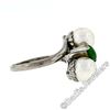 Image 6 : Vintage 14kt White Gold 8.35mm Round Pearl Marquise Cut Jade Bypass Ring