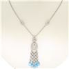 Image 2 : 18k White Gold 1.30 ctw Diamond & Blue Topaz Briolette Chandelier Dangle Necklac