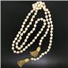 Image 4 : Estate 38" Long 6.5-7mm Natural Pearl Strand Lariat Necklace w/ Dual 14K Tassels