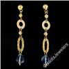 Image 2 : 14kt Yellow Gold Briolette Cut Blue Topaz Bead Long Textured Dangle Earrings