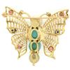 Image 4 : 14k Yellow Gold Open Turquoise Pearl Sapphire Ruby Diamond Butterfly Brooch Pin