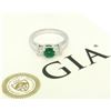 Image 4 : 14k White Gold GIA Emerald & Diamond 3 Stone 1.50 ctw Engagement Right Hand Ring