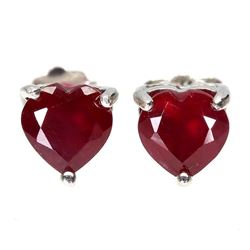 Genuine Red Ruby Hearts Earrings