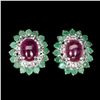 Image 1 : Natural Emerald, Ruby & White Topaz Earrings