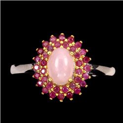 Natural Unheated Oval Pink Opal & Ruby Ring