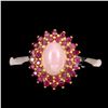 Image 1 : Natural Unheated Oval Pink Opal & Ruby Ring