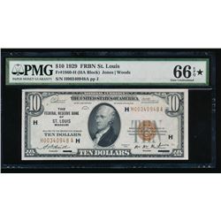 1929 $10 St Louis Federal Reserve Bank Note PMG 66EPQ