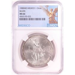 1985Mo Mexico 1 Onza Libertad Silver Coin NGC MS66