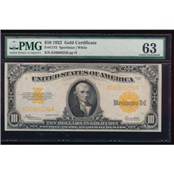 1922 $10 Gold Certificate PMG 63