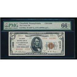 1929 $5 Clearfield National Bank Note PMG 66EPQ