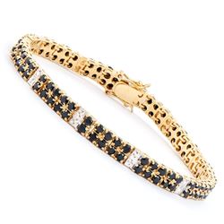 Plated 18KT Yellow Gold 9.15ctw Black Sapphire and Diamond Bracelet