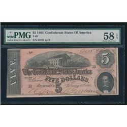 1864 $5 Confederate States of America T-69 PMG 58EPQ