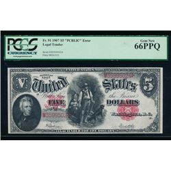 1907 $5 Legal Tender Note PCGS 66PPQ