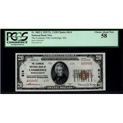 1929 $20 Cambridge National Bank Note PCGS 58