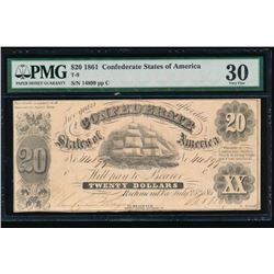 1861 $20 Confederate States of America Note PMG 30