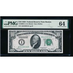 1928 $10 Boston Federal Reserve Note PMG 64