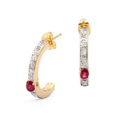 Plated 18KT Yellow Gold 0.50ctw Ruby and Diamond Earrings