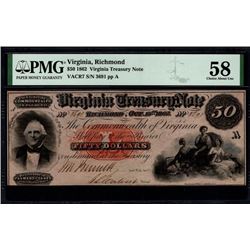 1862 $50 Richmond VA Treasury Note PMG 58