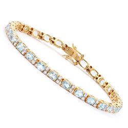 Plated 18KT Yellow Gold 10.45ctw Blue Topaz and Diamond Bracelet