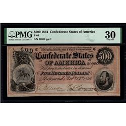 1864 $500 Confederate States of America T-64 PMG 30