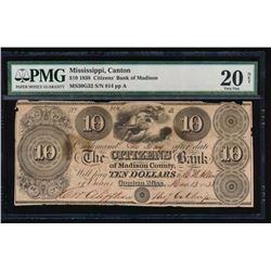 1838 $10 Citizens Bank of Madison Note PMG 20NET