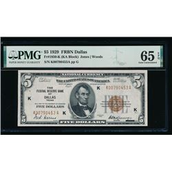 1929 $5 Dallas National Bank Note PMG 65EPQ