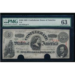 1863 $100 Confederate States of America Note PMG 63