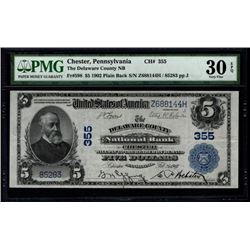 1902 $5 Delaware County National Bank Note PMG 30EPQ