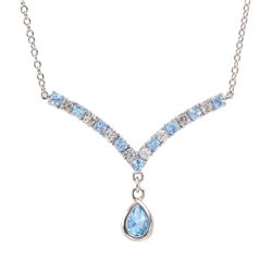 Plated Rhodium 2.4ctw Blue Topaz Pendant with Chain