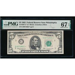 1963 $5 Philadelphia Federal Reserve STAR Note PMG 67EPQ